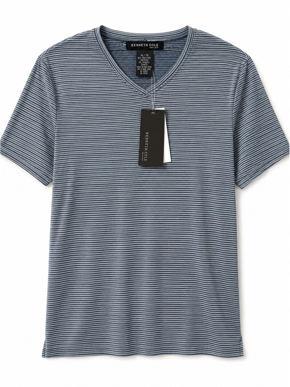 Kenneth Cole New York Men’s XL Gray Striped Textured V-Neck Stretch T-Shirt NWT